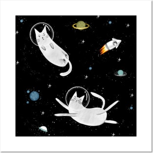 Cats in space. Cute typographi print with cats astronaut. Posters and Art